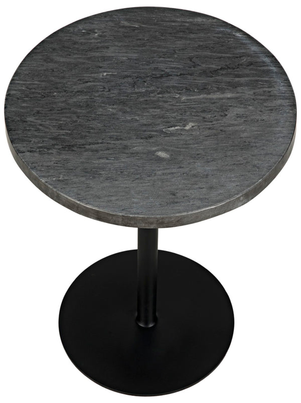 Noir Ford Side Table - Elegant Night Snow Marble Top with Durable Matte Black Iron Base, 25.5" Tall GTAB878MTB-L