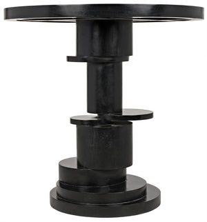 Noir Hugo Side Table - Hand-Carved Mahogany with Unique Round Design for Stylish Living Room Accents Hand Rubbed Black GTAB886HB