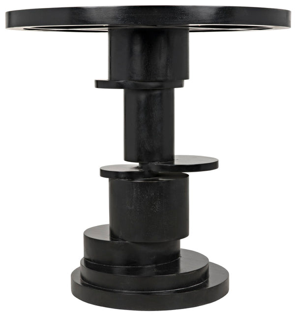 Noir Hugo Side Table - Hand-Carved Mahogany with Unique Round Design for Stylish Living Room Accents Hand Rubbed Black GTAB886HB
