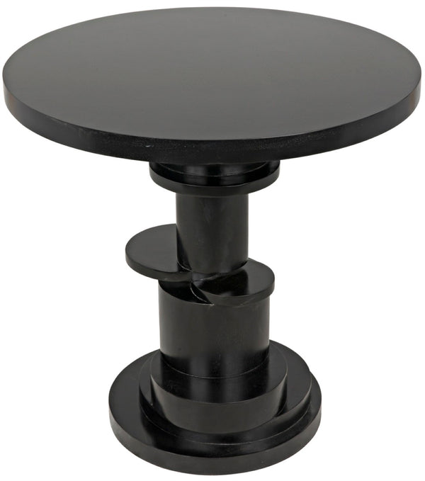Noir Hugo Side Table - Hand-Carved Mahogany with Unique Round Design for Stylish Living Room Accents Hand Rubbed Black GTAB886HB