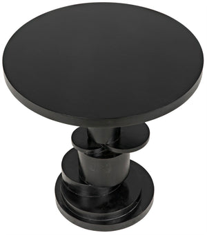 Noir Hugo Side Table - Hand-Carved Mahogany with Unique Round Design for Stylish Living Room Accents Hand Rubbed Black GTAB886HB