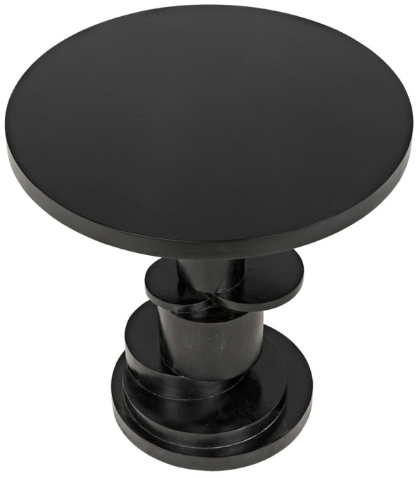 Noir Hugo Side Table - Hand-Carved Mahogany with Unique Round Design for Stylish Living Room Accents Hand Rubbed Black GTAB886HB