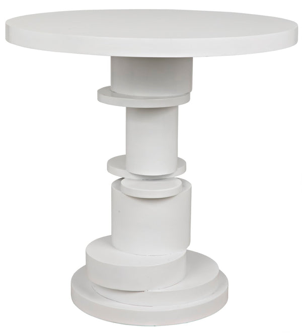 Noir Hugo Side Table - Hand-Carved Mahogany with Unique Round Design for Stylish Living Room Accents Solid White GTAB886SW