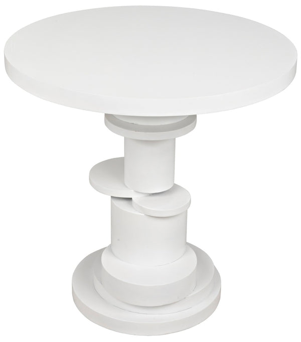 Noir Hugo Side Table - Hand-Carved Mahogany with Unique Round Design for Stylish Living Room Accents Solid White GTAB886SW