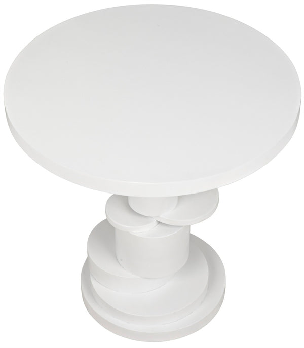 Noir Hugo Side Table - Hand-Carved Mahogany with Unique Round Design for Stylish Living Room Accents Solid White GTAB886SW