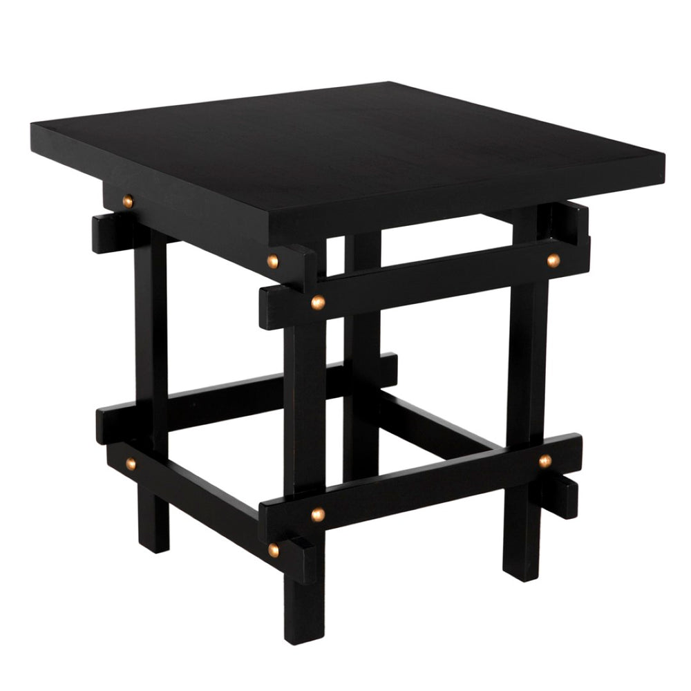 Noir Yokosuka Side Table - Modern Mahogany Accent Table with Brass Pulls & Sleek Design for Any Room GTAB9003HB