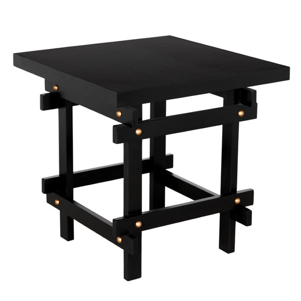Noir Yokosuka Side Table - Modern Mahogany Accent Table with Brass Pulls & Sleek Design for Any Room GTAB9003HB