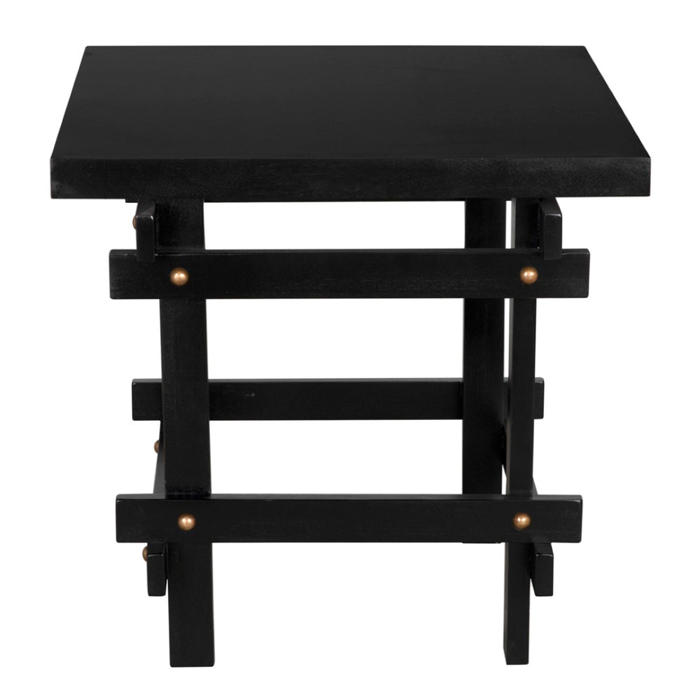 Noir Yokosuka Side Table - Modern Mahogany Accent Table with Brass Pulls & Sleek Design for Any Room GTAB9003HB