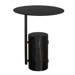Noir Juma Side Table - Stylish Industrial-Modern Accent with Black Marble Top for Small Spaces & Versatility GTAB9011MTB
