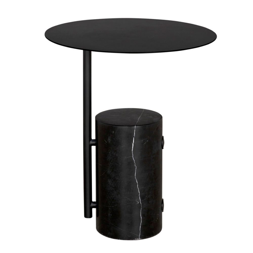 Noir Juma Side Table - Stylish Industrial-Modern Accent with Black Marble Top for Small Spaces & Versatility GTAB9011MTB