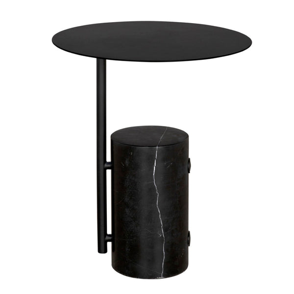 Noir Juma Side Table - Stylish Industrial-Modern Accent with Black Marble Top for Small Spaces & Versatility GTAB9011MTB