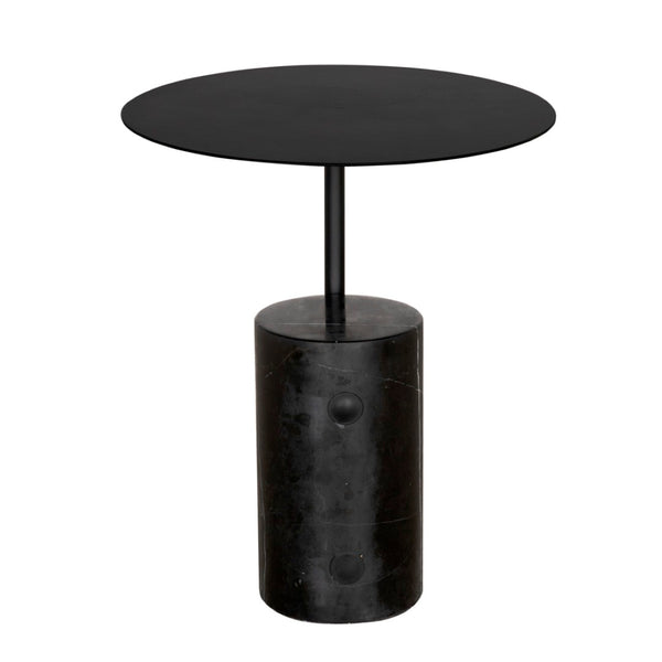 Noir Juma Side Table - Stylish Industrial-Modern Accent with Black Marble Top for Small Spaces & Versatility GTAB9011MTB