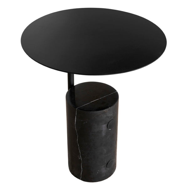 Noir Juma Side Table - Stylish Industrial-Modern Accent with Black Marble Top for Small Spaces & Versatility GTAB9011MTB
