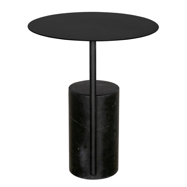 Noir Juma Side Table - Stylish Industrial-Modern Accent with Black Marble Top for Small Spaces & Versatility GTAB9011MTB