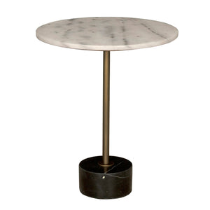 Noir Santosha Side Table - Bianco Crown Marble Top with Aged Brass Frame for Modern & Timeless Elegance GTAB9013AB-W