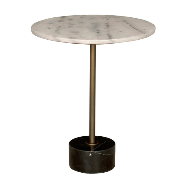 Noir Santosha Side Table - Bianco Crown Marble Top with Aged Brass Frame for Modern & Timeless Elegance GTAB9013AB-W
