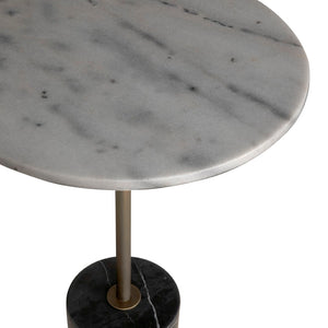 Noir Santosha Side Table - Bianco Crown Marble Top with Aged Brass Frame for Modern & Timeless Elegance GTAB9013AB-W
