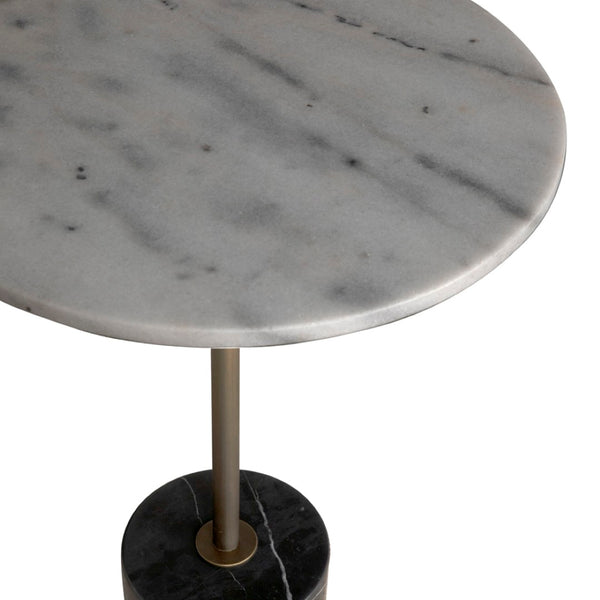 Noir Santosha Side Table - Bianco Crown Marble Top with Aged Brass Frame for Modern & Timeless Elegance GTAB9013AB-W