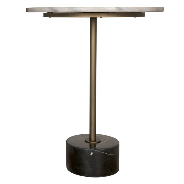 Noir Santosha Side Table - Bianco Crown Marble Top with Aged Brass Frame for Modern & Timeless Elegance GTAB9013AB-W