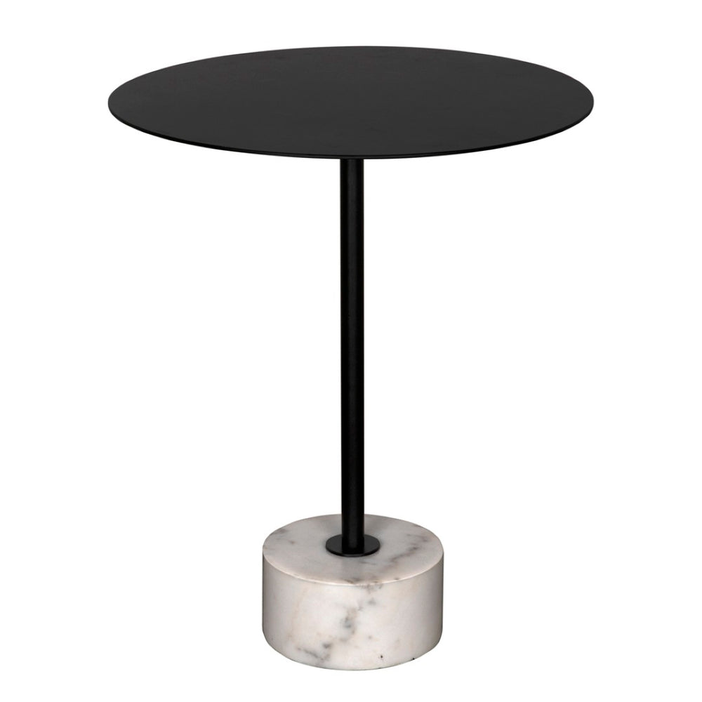 Noir Govinda Industrial Side Table with White Marble Base - Elegant Accent for Modern Living Spaces GTAB9015MTB