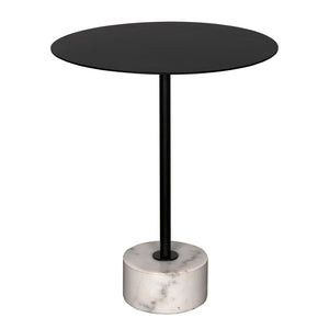 Noir Govinda Industrial Side Table with White Marble Base - Elegant Accent for Modern Living Spaces GTAB9015MTB