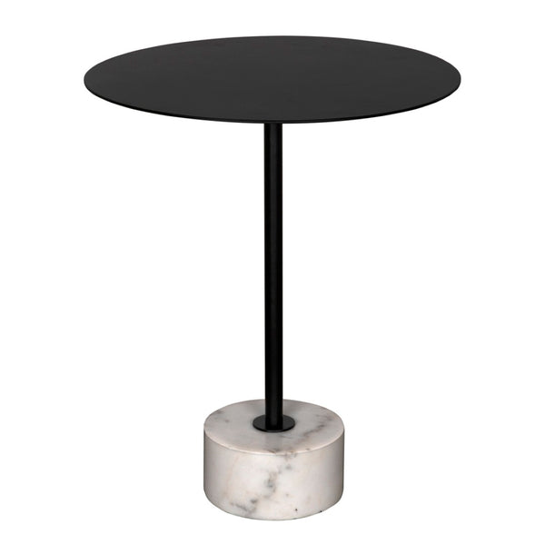 Noir Govinda Industrial Side Table with White Marble Base - Elegant Accent for Modern Living Spaces GTAB9015MTB