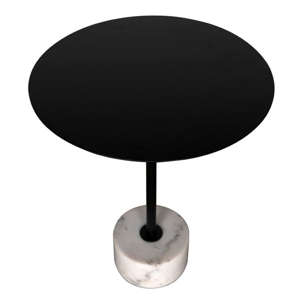 Noir Govinda Industrial Side Table with White Marble Base - Elegant Accent for Modern Living Spaces GTAB9015MTB