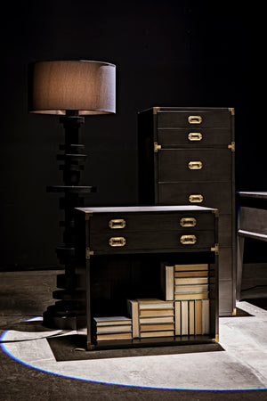 Noir Campaign Chest, Pale - Elegant Mahogany Side Table with Three Drawers for Stylish Storage Solutions GTAB901P