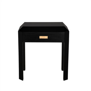 Noir Obtuse Side Table: Handcrafted Mahogany Accent Table with Drawer, Black Finish, Perfect for Any Room GTAB9021HB