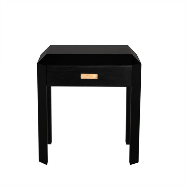 Noir Obtuse Side Table: Handcrafted Mahogany Accent Table with Drawer, Black Finish, Perfect for Any Room GTAB9021HB