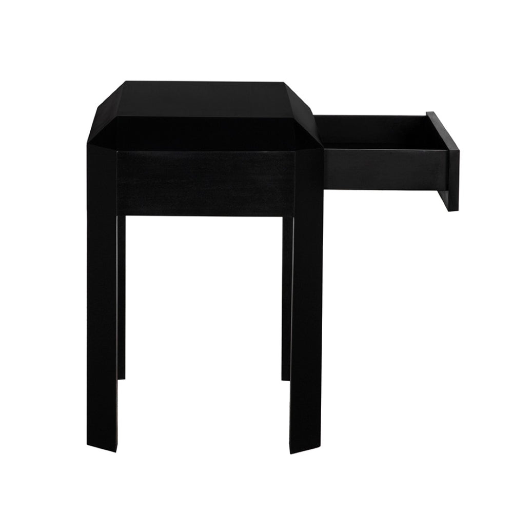 Noir Obtuse Side Table: Handcrafted Mahogany Accent Table with Drawer, Black Finish, Perfect for Any Room GTAB9021HB