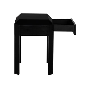 Noir Obtuse Side Table: Handcrafted Mahogany Accent Table with Drawer, Black Finish, Perfect for Any Room GTAB9021HB