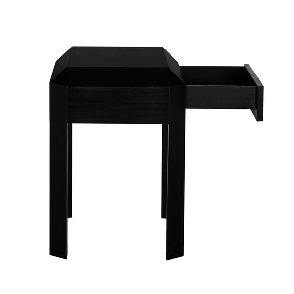 Noir Obtuse Side Table: Handcrafted Mahogany Accent Table with Drawer, Black Finish, Perfect for Any Room GTAB9021HB