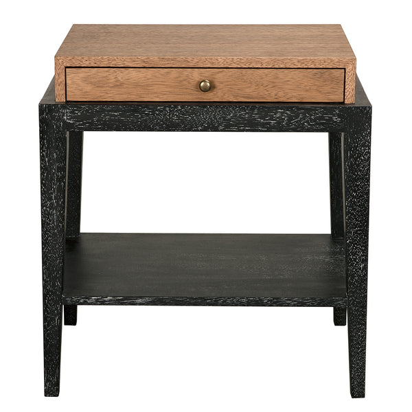 Noir Memphis Walnut Veneer Side Table with Brass Hardware and Open Shelf for Living Rooms GTAB9022DW