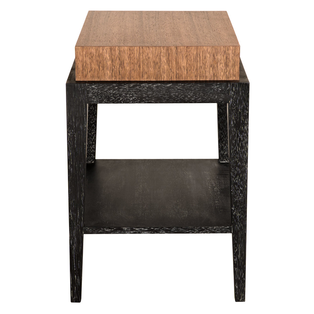 Noir Memphis Walnut Veneer Side Table with Brass Hardware and Open Shelf for Living Rooms GTAB9022DW