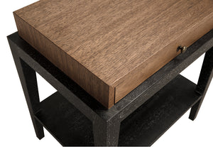 Memphis Walnut Veneer Side Table with Brass Hardware and Open Shelf for Living Rooms