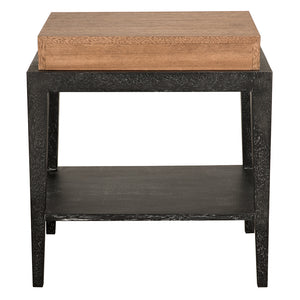 Memphis Walnut Veneer Side Table with Brass Hardware and Open Shelf for Living Rooms