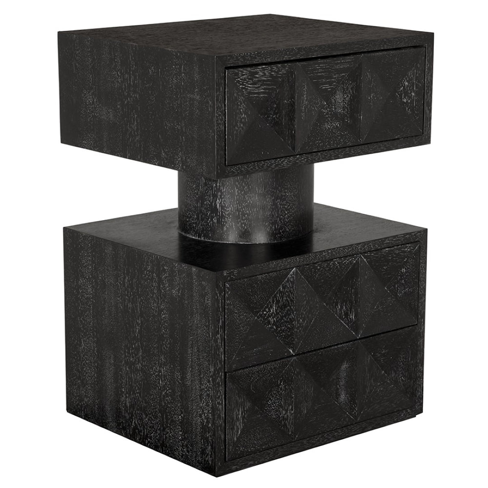 Noir Kingston Side Table - Modern Black Walnut Accent with Geometric Drawers for Stylish Storage Solutions GTAB9023BKW