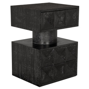 Noir Kingston Side Table - Modern Black Walnut Accent with Geometric Drawers for Stylish Storage Solutions GTAB9023BKW
