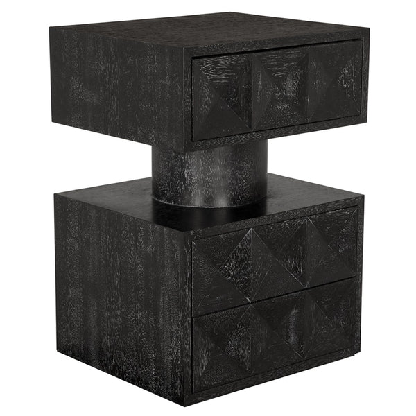 Noir Kingston Side Table - Modern Black Walnut Accent with Geometric Drawers for Stylish Storage Solutions GTAB9023BKW