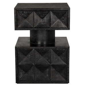 Noir Kingston Side Table - Modern Black Walnut Accent with Geometric Drawers for Stylish Storage Solutions GTAB9023BKW