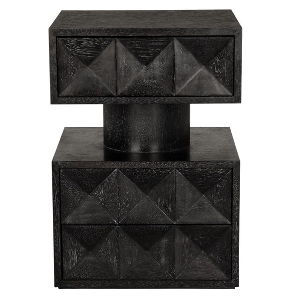 Noir Kingston Side Table - Modern Black Walnut Accent with Geometric Drawers for Stylish Storage Solutions GTAB9023BKW