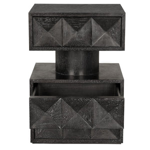 Noir Kingston Side Table - Modern Black Walnut Accent with Geometric Drawers for Stylish Storage Solutions GTAB9023BKW