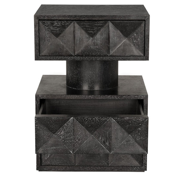 Noir Kingston Side Table - Modern Black Walnut Accent with Geometric Drawers for Stylish Storage Solutions GTAB9023BKW