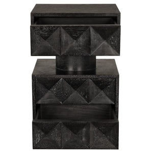 Noir Kingston Side Table - Modern Black Walnut Accent with Geometric Drawers for Stylish Storage Solutions GTAB9023BKW