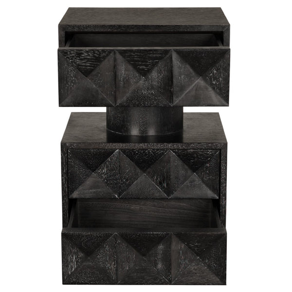 Noir Kingston Side Table - Modern Black Walnut Accent with Geometric Drawers for Stylish Storage Solutions GTAB9023BKW