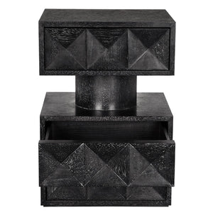 Noir Kingston Side Table - Modern Black Walnut Accent with Geometric Drawers for Stylish Storage Solutions GTAB9023BKW
