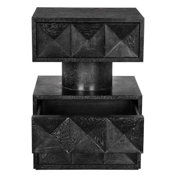 Noir Kingston Side Table - Modern Black Walnut Accent with Geometric Drawers for Stylish Storage Solutions GTAB9023BKW
