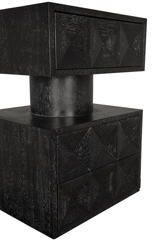 Noir Kingston Side Table - Modern Black Walnut Accent with Geometric Drawers for Stylish Storage Solutions GTAB9023BKW
