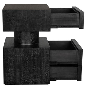 Noir Kingston Side Table - Modern Black Walnut Accent with Geometric Drawers for Stylish Storage Solutions GTAB9023BKW